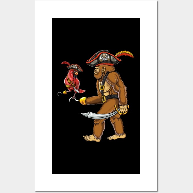 Bigfoot and red cardinal bird pirate Wall Art by Artardishop